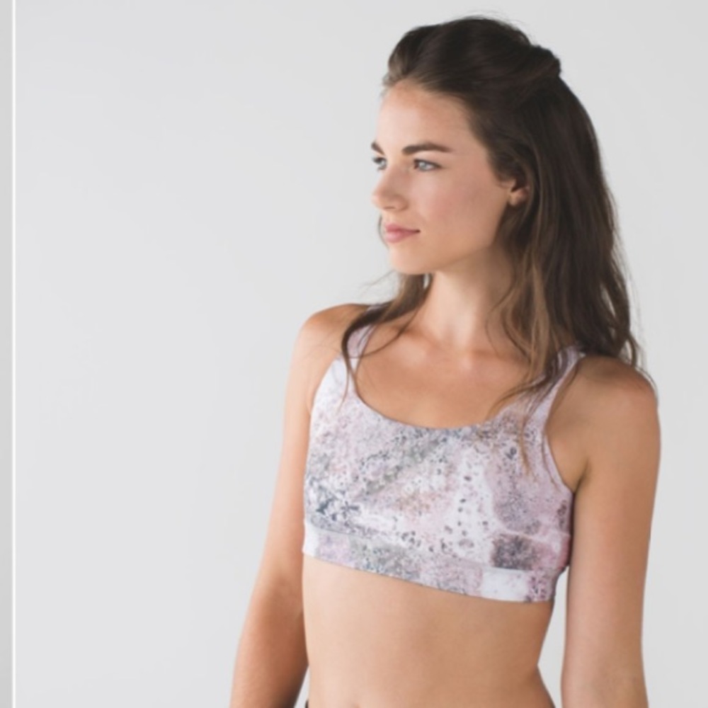 Pale Pink Patterned Lululemon Energy Bra, 10